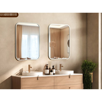 Miroir de salle de bain 40 "32". Rectangle avec coin rond pour lavabo de chambre à coucher. Miroir HD, cadre en aluminium, sans soudure, installation rapide, miroir 40 po 32 po. Chambre à coucher. Méthode de rouille sans effort
