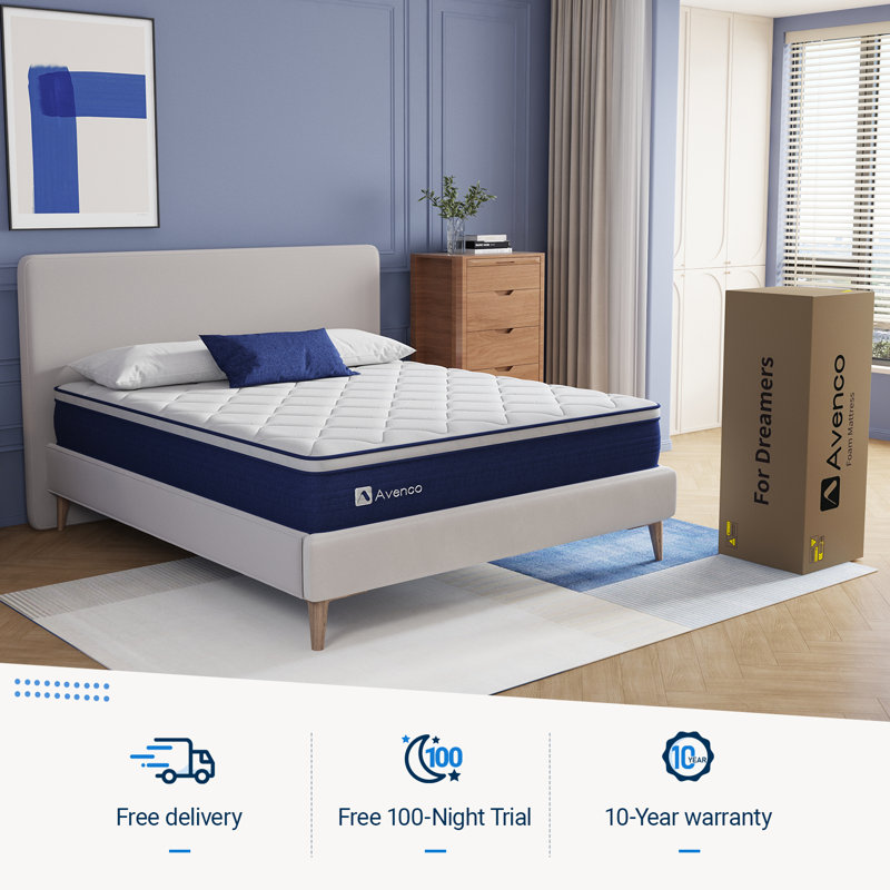 Matelas hybride en mousse viscoélastique 10 po Avenco, Lit simple