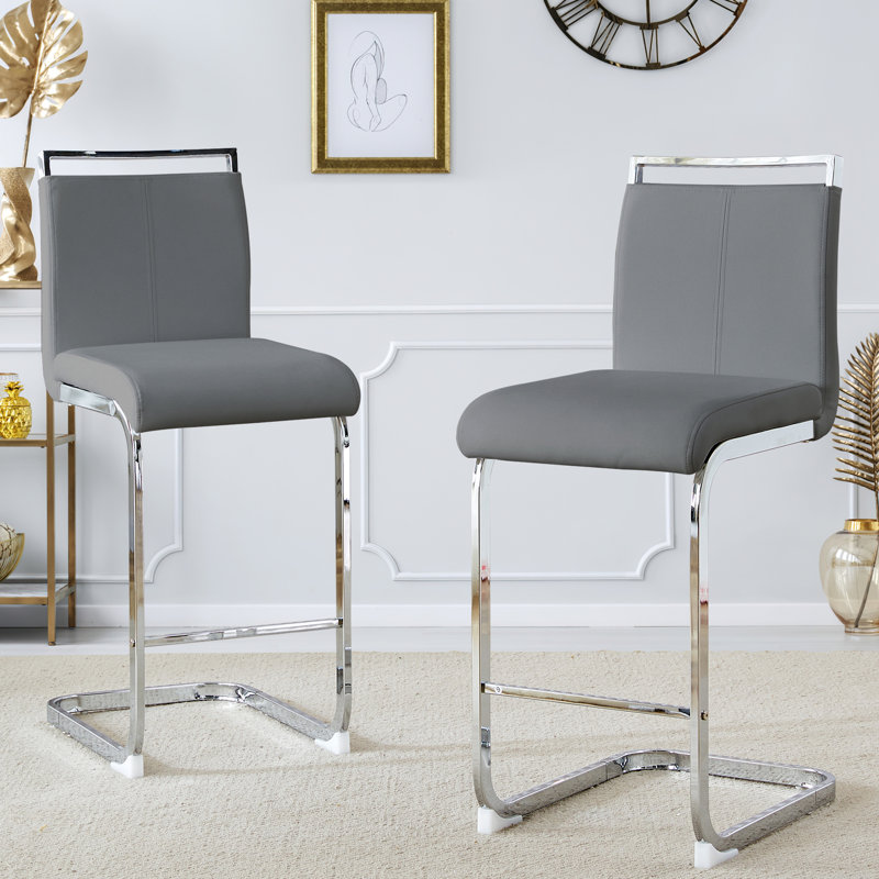 25'' Upholstered Counter Stool (Set of 2), Dark Grey, Counter Stool (25” Seat Height), Chrome
