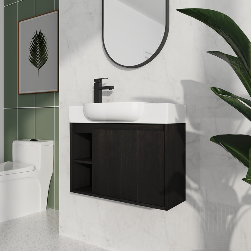 26" Bathroom Vanity with Ceramic Sink - Soft-Close Door, Black
