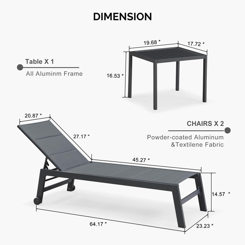 Chaise longue d'extérieur en métal avec table, Gris