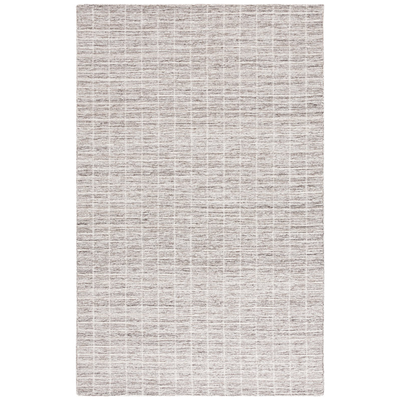 Alameda Ebony Hand Tufted Wool/Cotton Striped Rug in Natural/Gray, Rectangle 5' x 8'