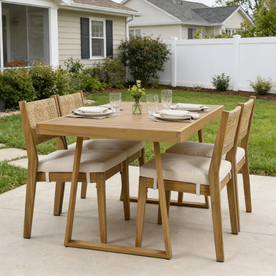 Ensemble de salle à manger d'extérieur en bois d'acacia avec coussins, table et chaises pour la cour et le jardin