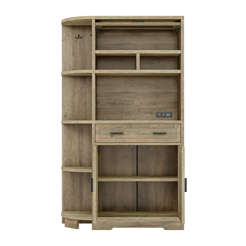 Garde-manger de ferme 67 po avec tablette à micro-ondes et station de charge, armoire à café 67 po, Gris