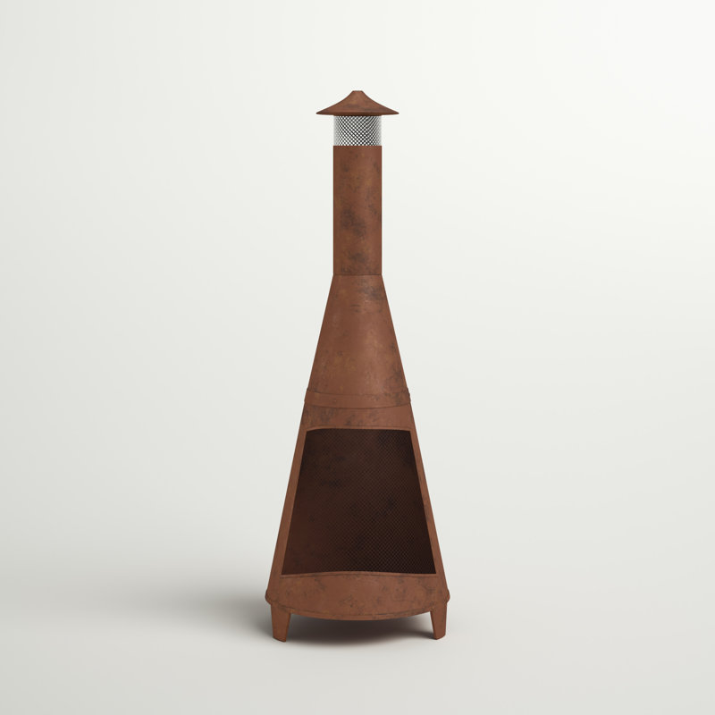 Rustic 70-Inch Brown Steel Wood-Burning Chiminea with Mesh Screen