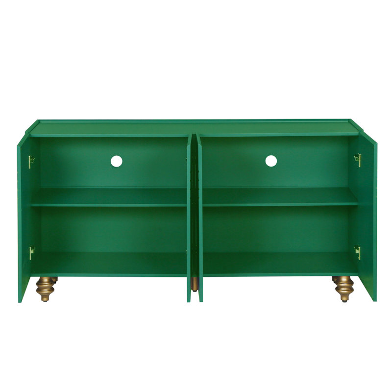 4 Doors Storage Cabinet with Adjustable Shelves for Kitchen, Dining Room, Living Room, Green