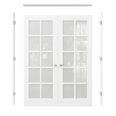 Interior 10-Lite Frosted Glass Door, CARB P2 MDF & SGCC Tempered Glass French Doors, Satin Nickel Hardware-Privacy Door Lever with Lock, Latch & Hinges, Pre‑Finished & Waterproof, Pantry, Bedroom, Bathroom & Closet, Easy DIY Stain, 48"x 80"
