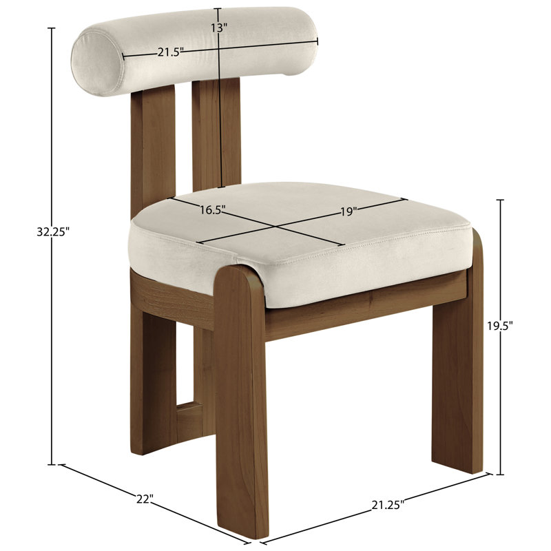 Chaise rembourrée Colchester, Velours crème, Noyer teinté