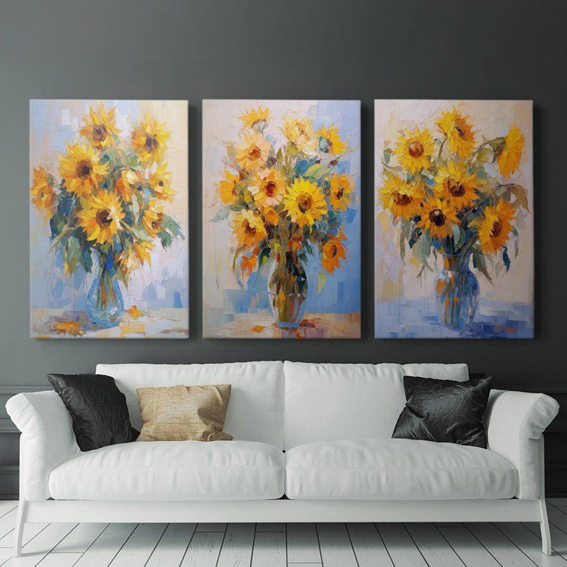 Floral Study Series CLVII -Set Of 3 Gallery Wrapped Canvas -Ready to Hang, 27" H x 18" W
