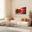 Ensemble de 1 tableau sur toile tendue « Notes de musique et silhouette d'arbre au coucher du soleil »-545376037