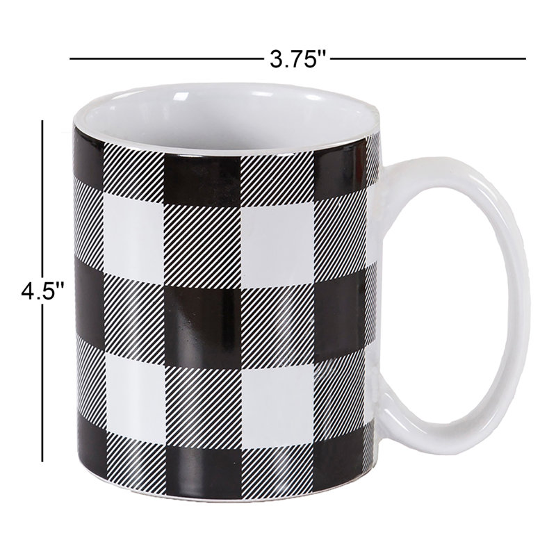 Camille Black White Buffalo Check Print Chic Casual Western Modern Rustic Mug Set