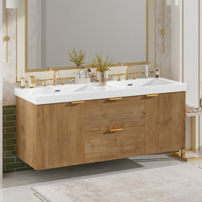 Ensemble de meuble-lavabo mural 59,3 po avec comptoir SMC, portes à fermeture douce et tiroirs divisés 59,3 po