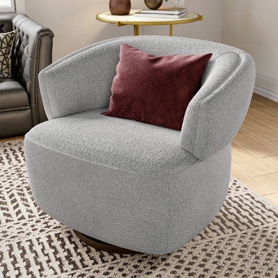 Fauteuil demi-tonneau rotatif moderne, petit fauteuil d'appoint avec structure en bois massif et mousse à haut rebond, fauteuil rembourré pour le salon, la chambre à coucher et les petits espaces