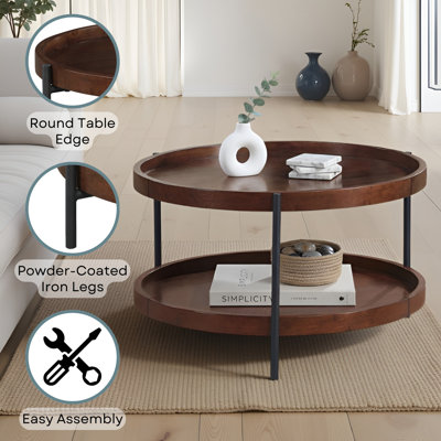 Leroy Round Coffee Table with Shelf