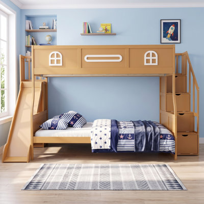 PlayNest Full XL Over Queen Bunk Bed with Slide and Storage Stairs for Kids