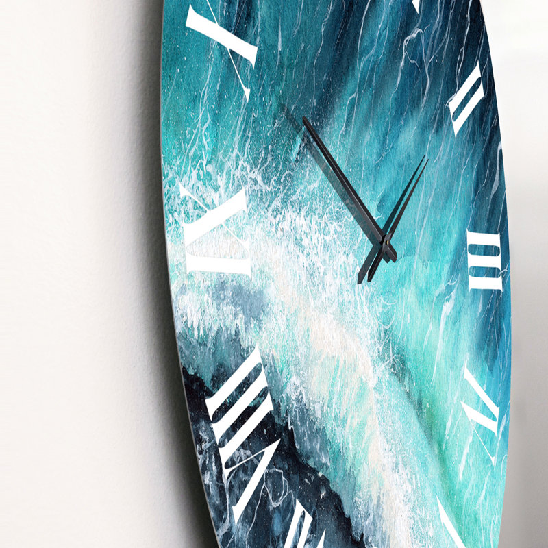 Horloge murale marine et vagues bleu marine avec écume de mer blanche I, Moyen