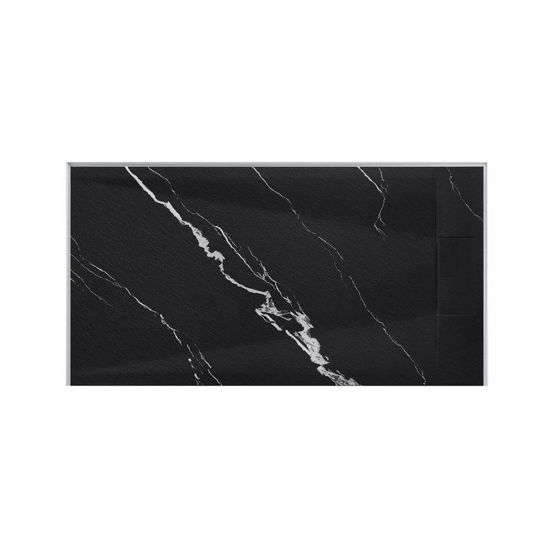 Receveur de douche rectangulaire extra-plat Lenora 152,4 cm x 81,3 cm avec bonde latérale dissimulée, noir Carrara