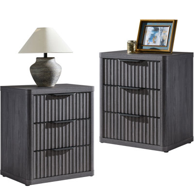 25.6" Fluted 3-Drawer Nightstand