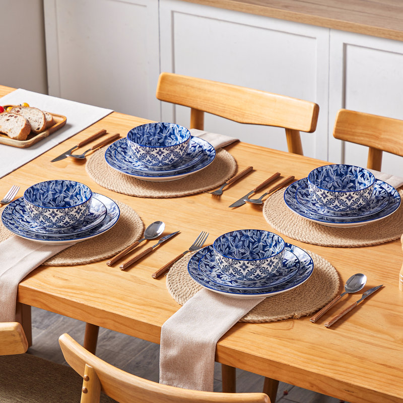 Selene 12 Piece Porcelain Dinnerware Set, Service For 4, White Orchid