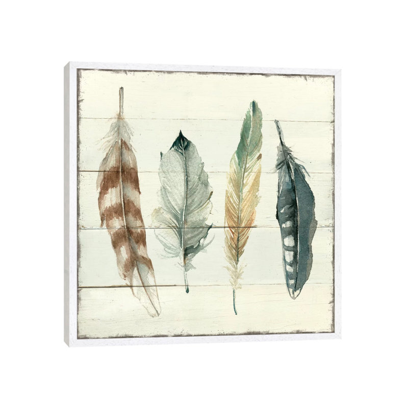 Shiplap Feathers I by Carol Robinson - Painting on Canvas, 66.04 cm H x 66.04 cm W, White Framed