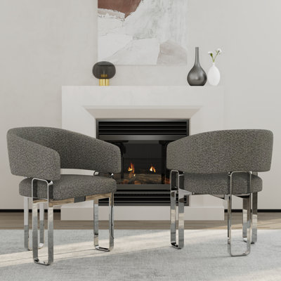 Modern And Luxurious Gray Boucle Upholstered Barrel Dining Room Chairs Armchair Set Of 3