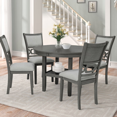 Beautiful Round 5Pc Dining Table Set With Lower Storage Shelves, Farmhouse Design For Modern Dining Rooms, Dining Table Set