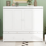 Full Size Murphy Bed, Solid Wood Murphy Bed Frame With USB Port And A Large Drawer