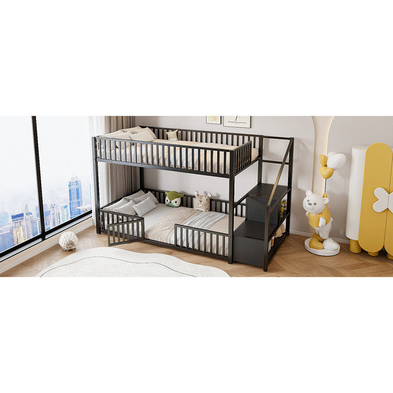 Lits peu encombrants avec échelle de rangement, chambre d'enfant moderne en métal noir