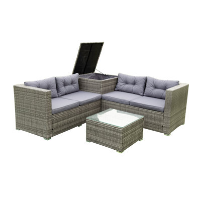 Ensemble de canapé modulaire d'extérieur en rotin avec boîte de rangement 4 pièces