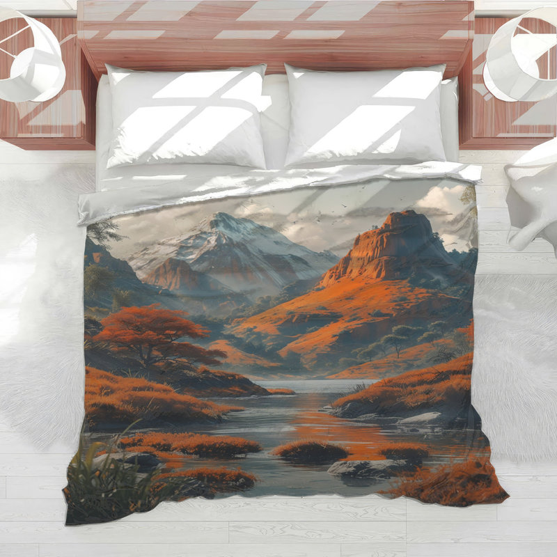 Snow Capped Mountains River Comforter, King