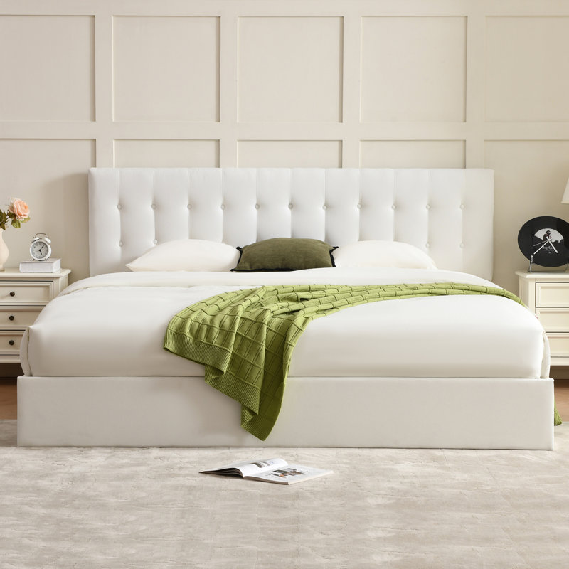 Lit plateforme tapissier avec rangement Arcadia, Très grand, Blanc