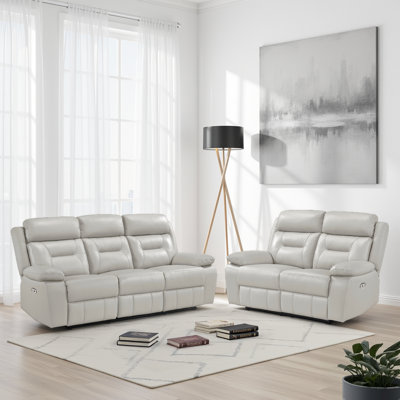 Huskins Modern & Contemporary Power Reclining 2-Piece Living Room Set with Premium Leather Upholstery, One-touch Power Control & Durable Metal Reinfor