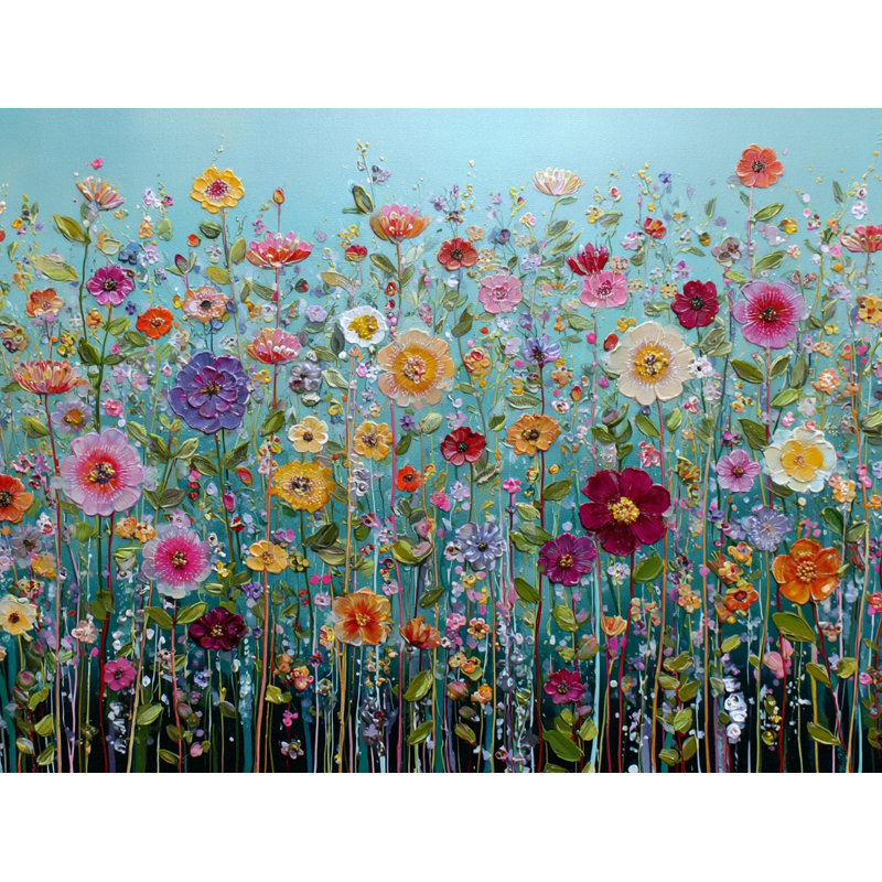 Teal Garden Bloom Wrapped Canvas Wall Art, 24"H x 36"W x 1.5"D