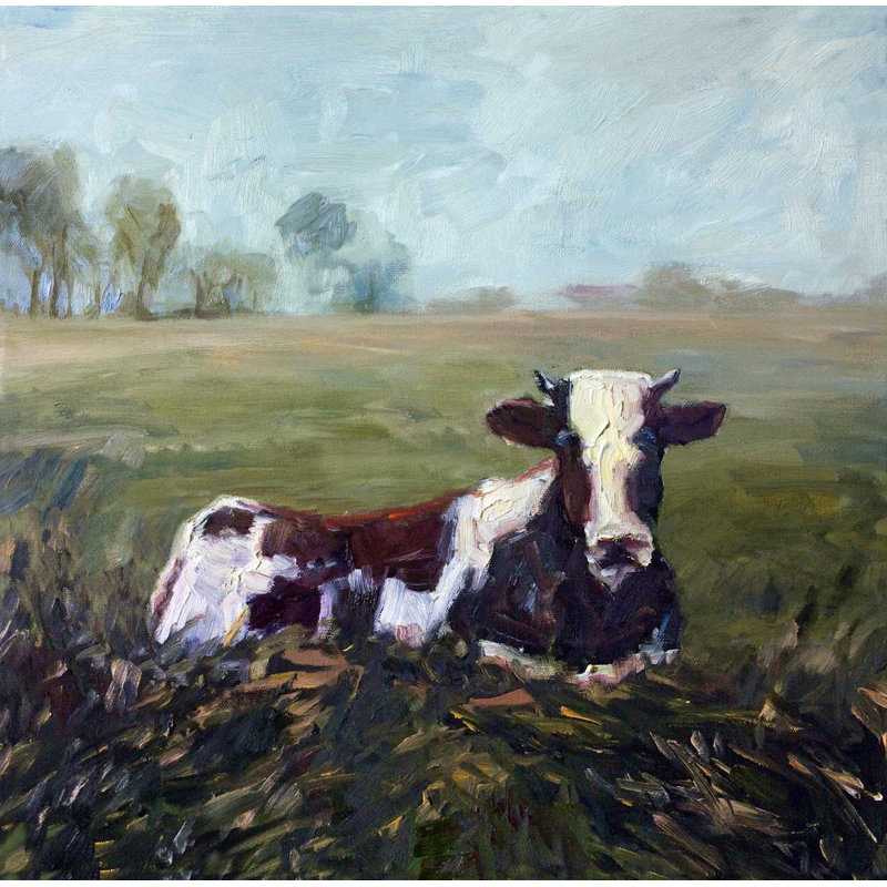 LONE COW LONE COW - Unframed Print on Canvas, White Framed Canvas, 24" H x 24" W x 1.75" D