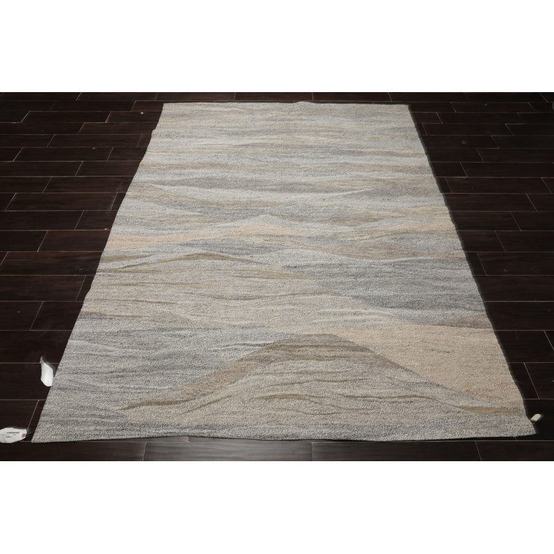5'11''x7'7'' Hand Woven Fabric & PET yarn White Modern Rug