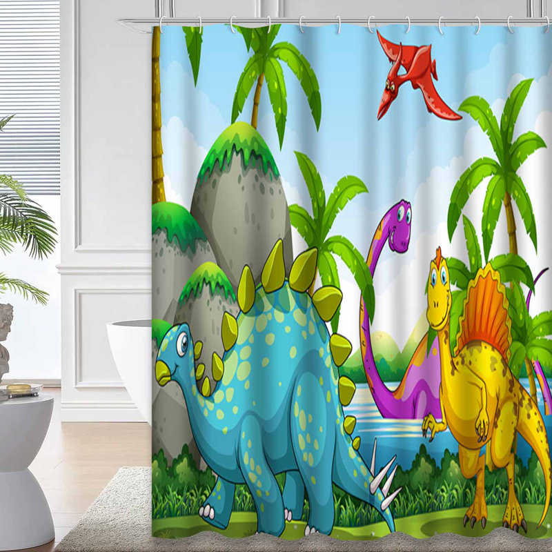 Rideau de douche Dinosaurs Jungle Dinosaur, L 72 po x l 84 po