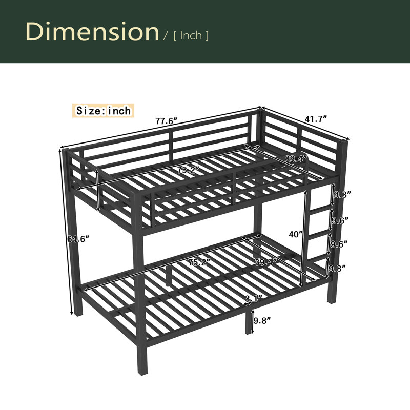 Metal Twin Over Twin Bunk Bed For Teens And Adults,Space-Saving/Noise Reduced/No Box Spring Needed