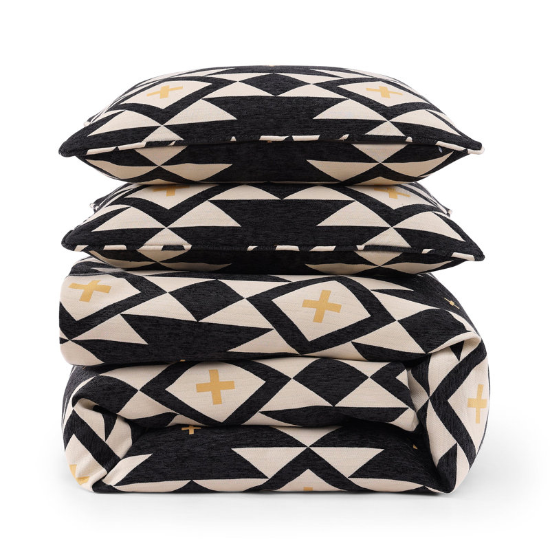 Queen Black and Beige Cotton Southwestern Comforter Set