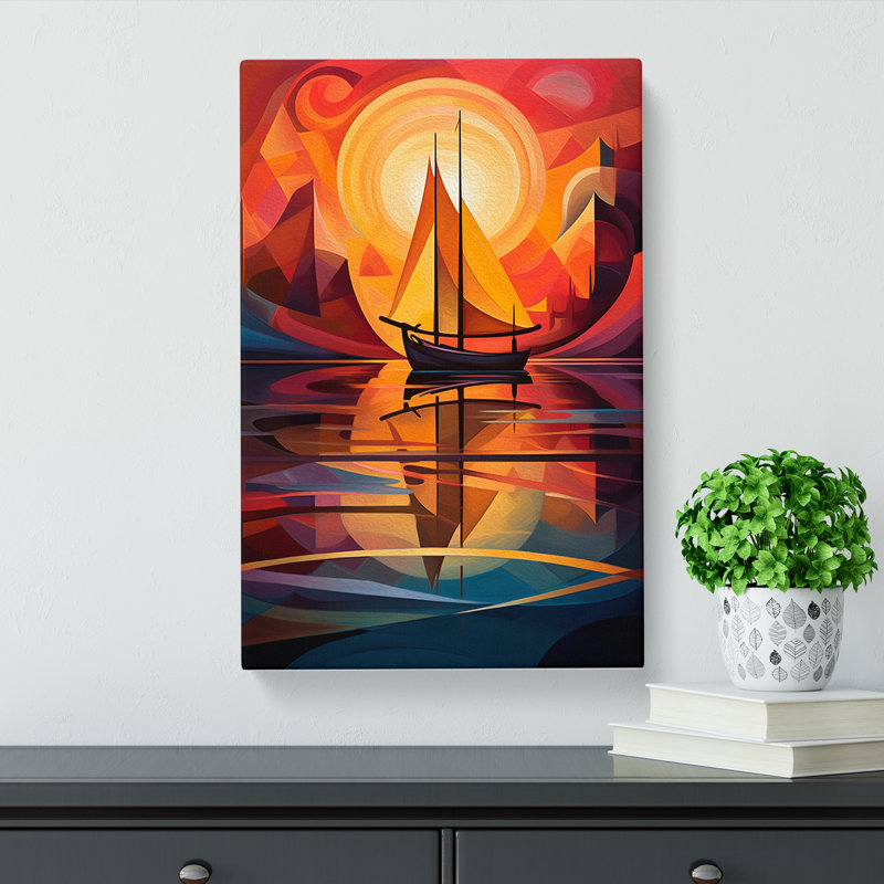Boat On A Lake Futurism No.2 - Art Prints - Wrapped Canvas, 50cm H x 35cm W x 3cm D
