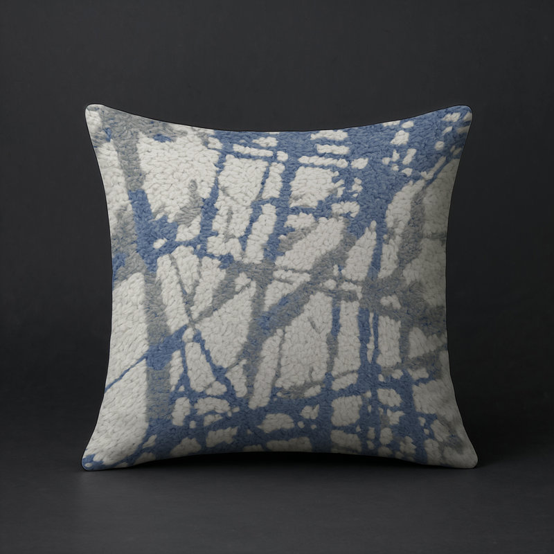 Coussin décoratif intérieur et extérieur Modern, Gris clair / bleu abstrait 1, Carré 16 po