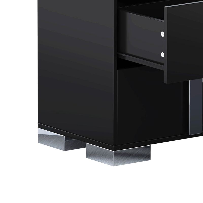 Commode moderne avec poignée en métal, commode de rangement à miroir avec 6 tiroirs pour chambre à coucher, salon, Noir