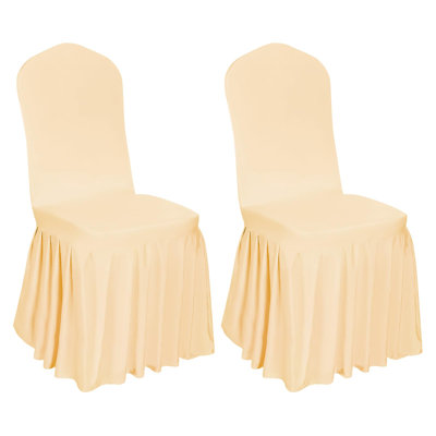 Chair Slipcovers, Stretch Parsons Skirt, Universal Spandex Seat Cover, Set Of 2, (Champagne)
