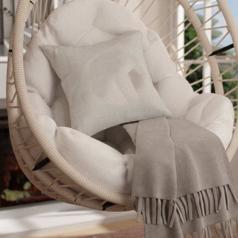 Balancelle d'extérieur en rotin, Beige, Blanc cassé