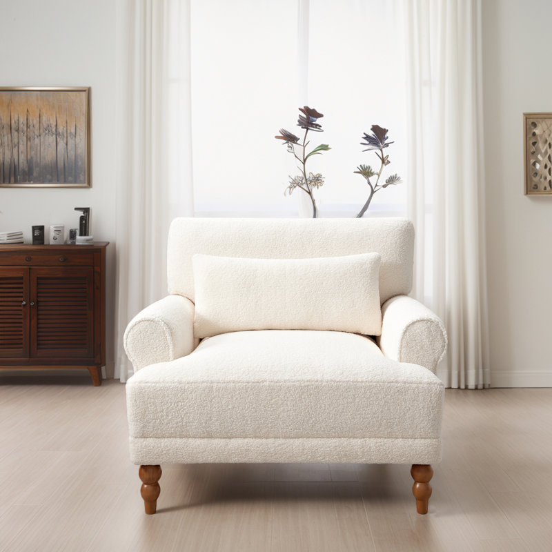 Fauteuil d'appoint à accoudoirs roulés encastrés, Beige bouclé