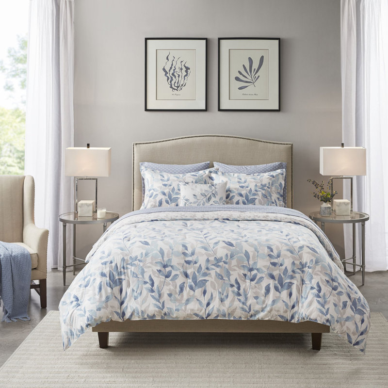 Sofia Microfiber Reversible Comforter Set with Bed Sheets, Cal. King Comforter + 7 Additional Pieces, Blue