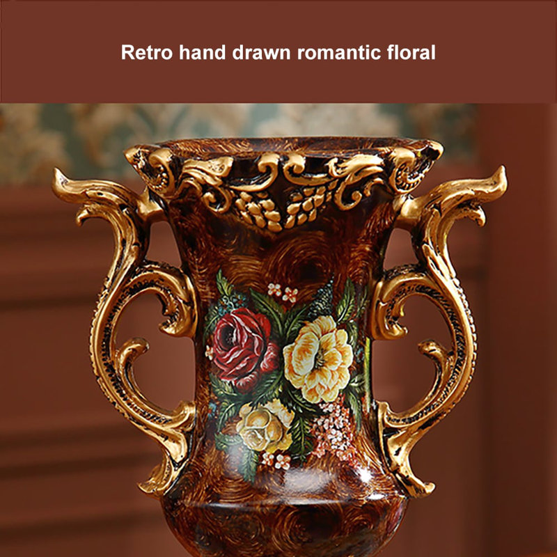 Retro Artificial Flower Arrangement Vase Set with Binaural Shape Mixed Flowers Retro Hand Drawn Romantic Floral for Dining Coffee Table Entryway Decor