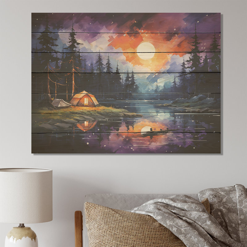 Northern Lights Camping Escape II - Impression de voyage sur bois, H 34 po x l 44 po