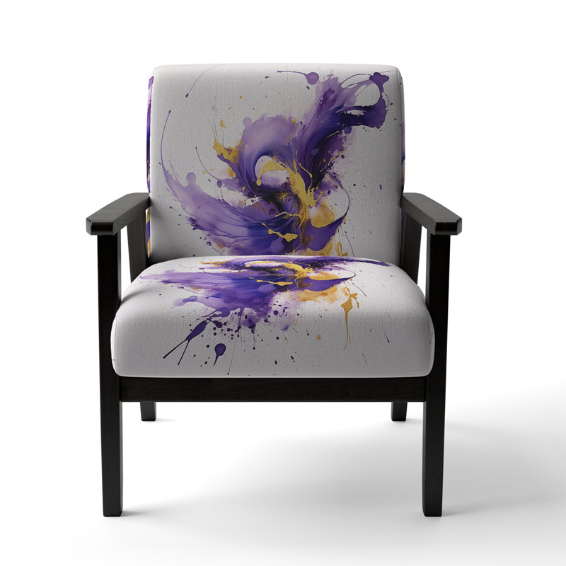 Chaise avec accoudoirs rembourrée Mid-Century mauve et mauve Splash, Accoudoirs carrés noirs