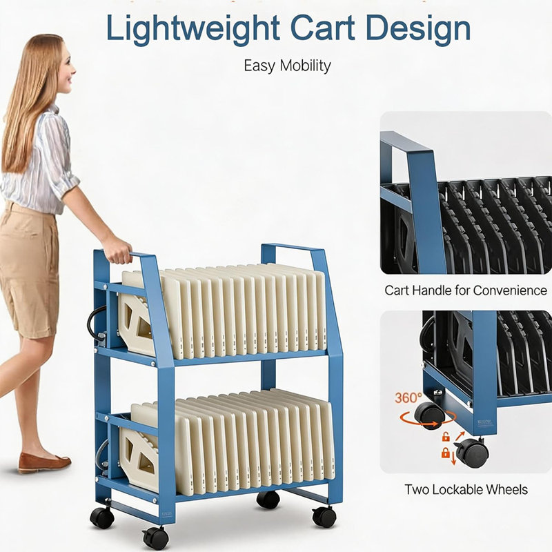 Chariot de chargement pour 32 ordinateurs portables, station de chargement pour Chromebook avec rangement verrouillable pour salle de classe