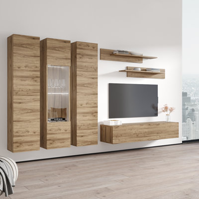 Vong 120" Modern Floating Wall Mounted Entertainment Center with 16-Color LED Lighting, High Gloss Finish